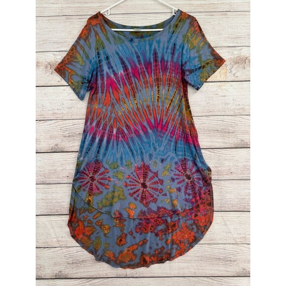 Kathmandu Imports Tie Dye T-Shirt Dress Women's Size Small‎ Blue and Multicolor - Picture 1 of 11